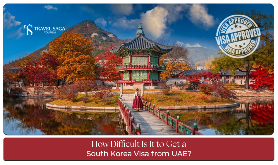 South Korea visa application process from the UAE with passport, visa documents, and travel planning essentials.
