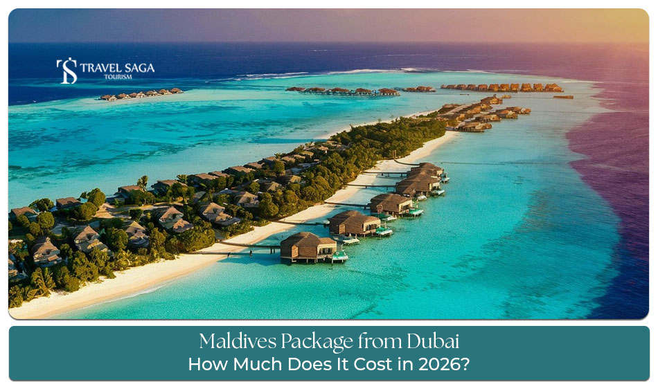 Maldives holiday package from Dubai featuring beach villas, resorts, and tropical scenery