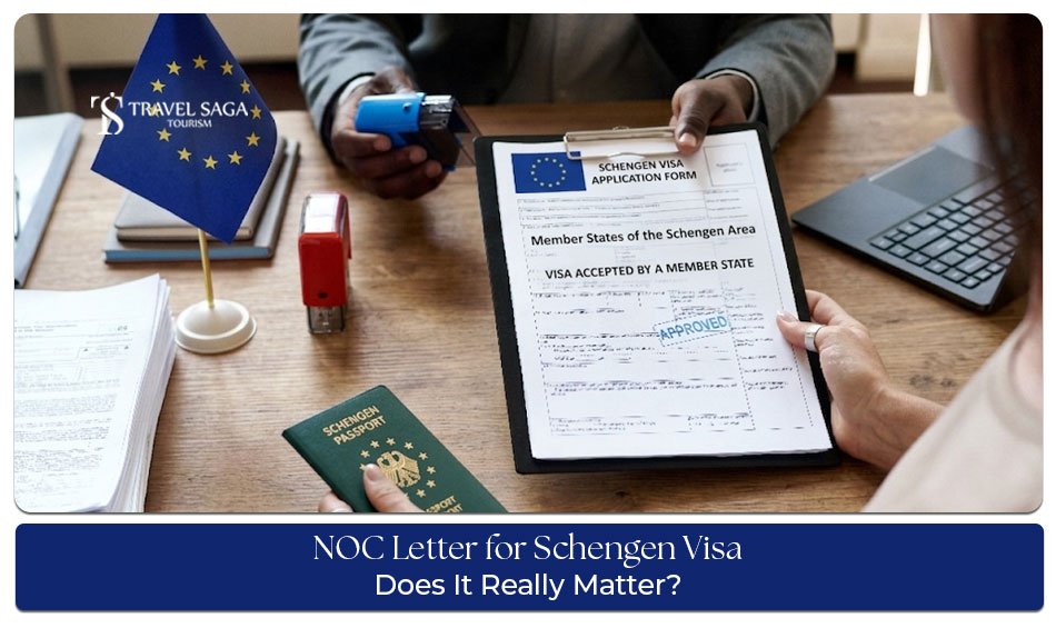 NOC letter for Schengen visa application with employment and travel details