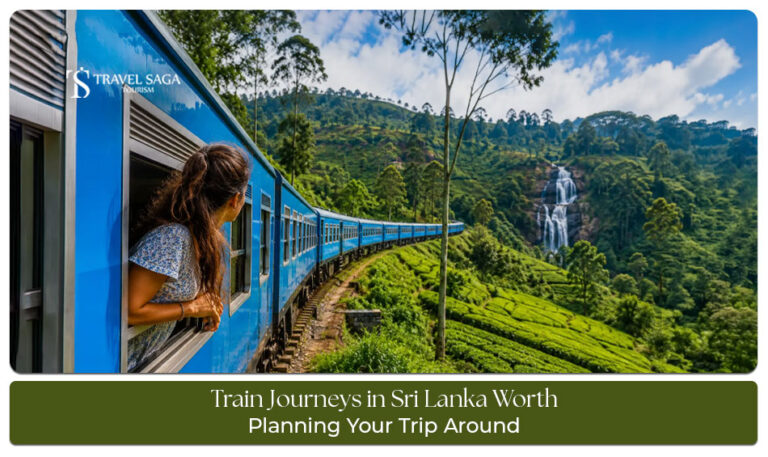 Train journeys in Sri Lanka with scenic routes, mountains, and countryside views