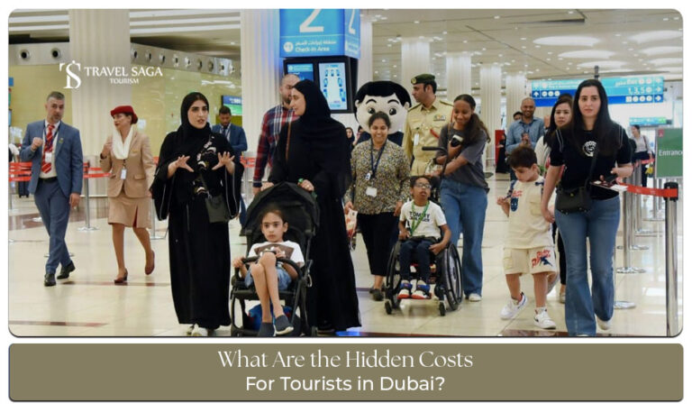 Tourists managing travel expenses and hidden costs during a Dubai vacation