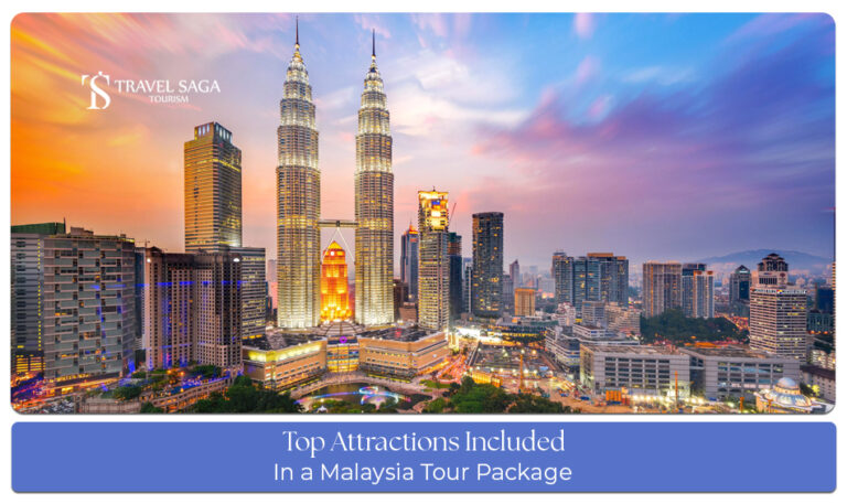 Top attractions in a Malaysia tour package including Kuala Lumpur, Langkawi, Genting Highlands, and Penang