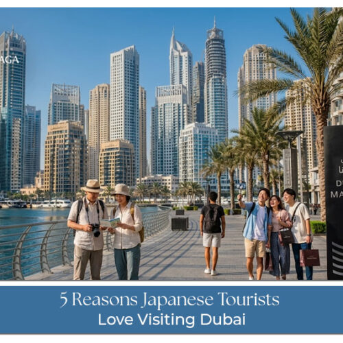 Japanese tourists enjoying Burj Khalifa, Dubai Marina, desert safari, and luxury shopping in Dubai