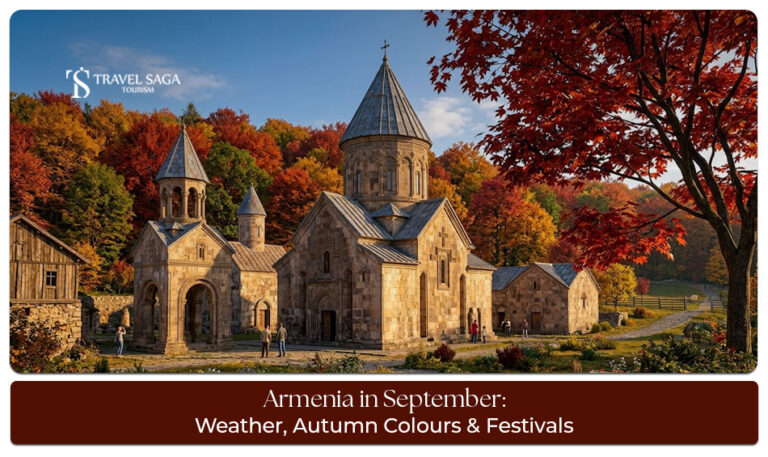 Travellers exploring Armenia mountains, cities, and cultural attractions in September