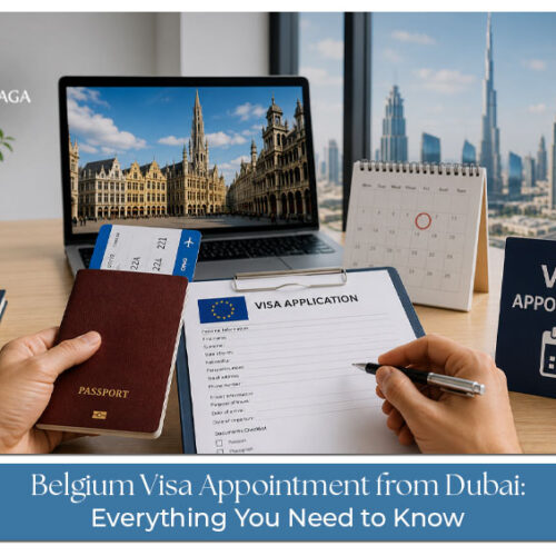Applicant booking a Belgium visa appointment from Dubai with passport and documents