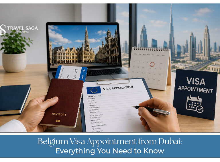 Applicant booking a Belgium visa appointment from Dubai with passport and documents