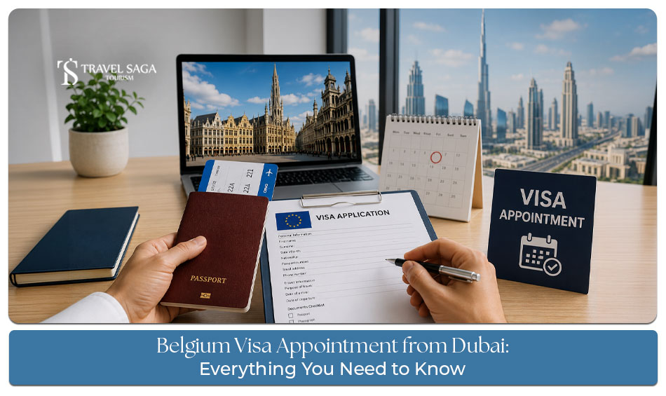 Applicant booking a Belgium visa appointment from Dubai with passport and documents
