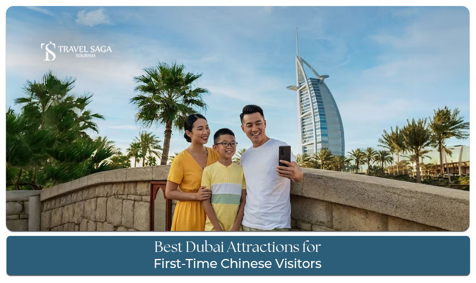Chinese tourists visiting Burj Khalifa, Dubai Marina, Palm Jumeirah, and the Dubai Desert
