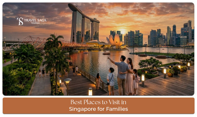 Family enjoying popular attractions in Singapore including Gardens by the Bay and Universal Studios Singapore