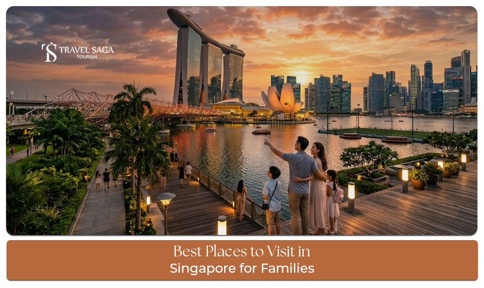 Family enjoying popular attractions in Singapore including Gardens by the Bay and Universal Studios Singapore
