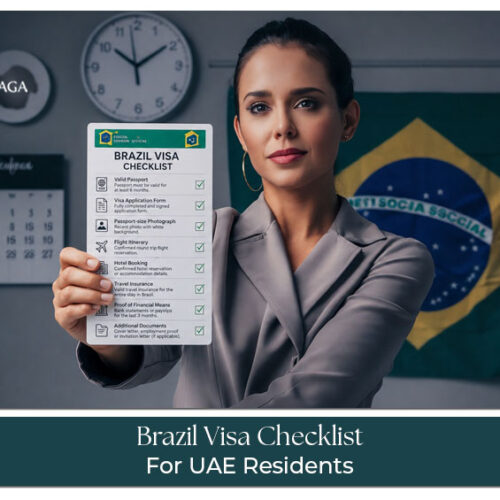 UAE resident preparing passport and required documents for a Brazil visa application