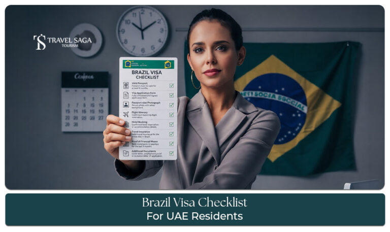 UAE resident preparing passport and required documents for a Brazil visa application