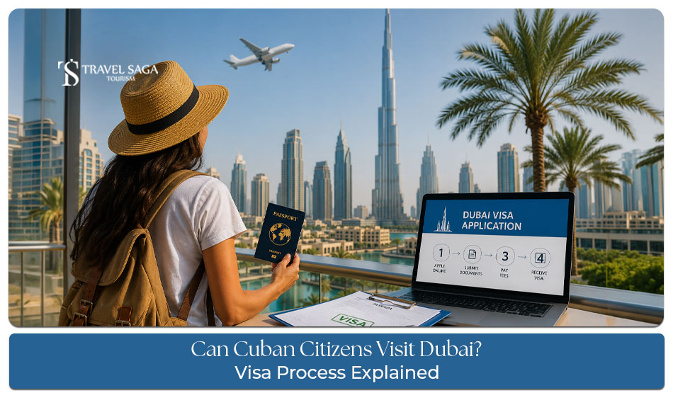 Cuban traveller holding a passport and preparing documents for a Dubai visit
