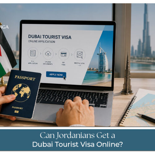 Jordanian traveller applying online for a Dubai tourist visa with passport and documents