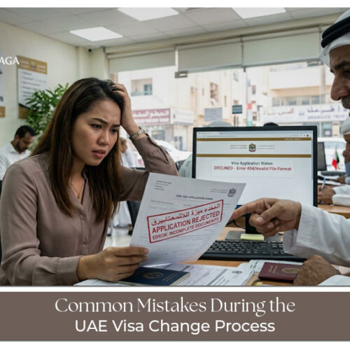 Traveller reviewing UAE visa change documents to avoid application mistakes
