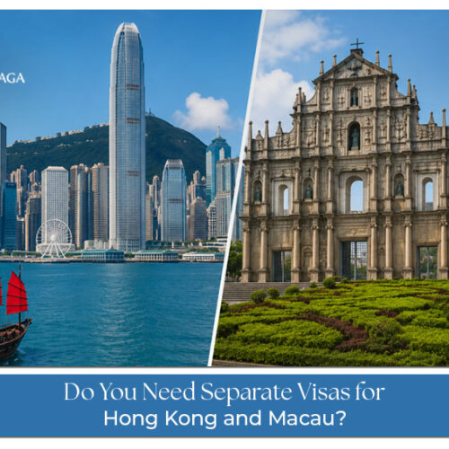 Traveller checking Hong Kong and Macau visa requirements with passport and travel documents