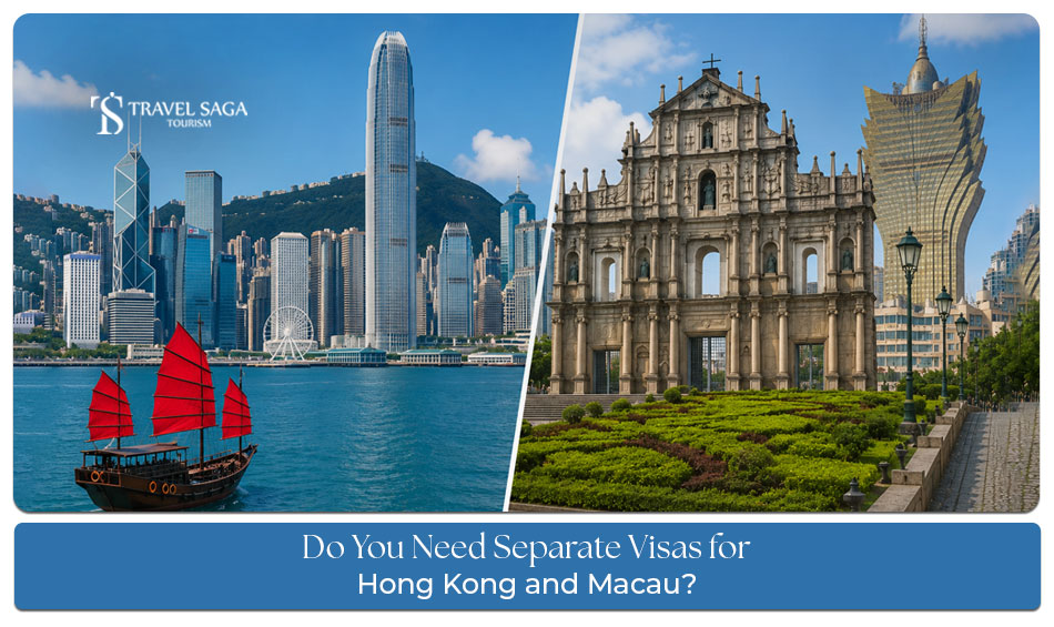 Traveller checking Hong Kong and Macau visa requirements with passport and travel documents