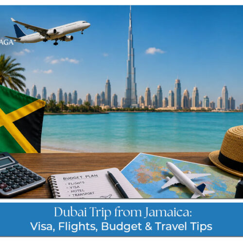 Jamaican travellers exploring Burj Khalifa, Dubai Marina, desert safari, and luxury attractions in Dubai