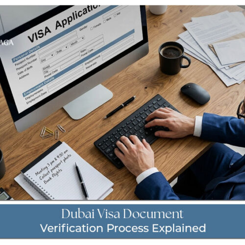 Traveller reviewing documents for Dubai visa verification before submitting the application.