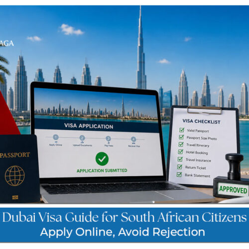 Dubai visa application guide for South African citizens with passport, travel documents, and UAE visa process