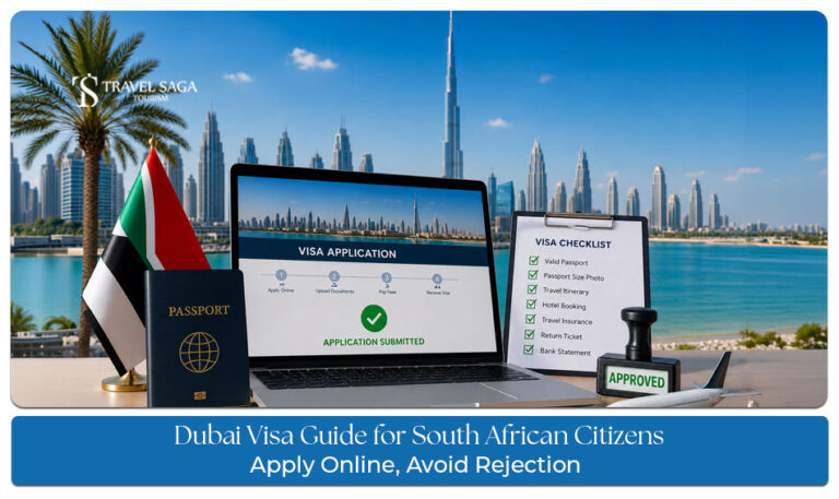 Dubai visa application guide for South African citizens with passport, travel documents, and UAE visa process