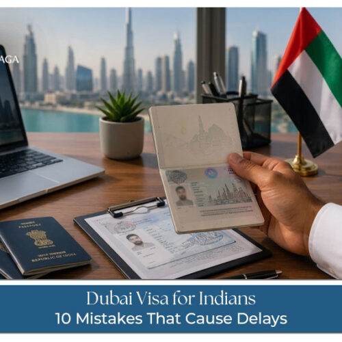 Indian traveller checking Dubai visa application documents to avoid common mistakes