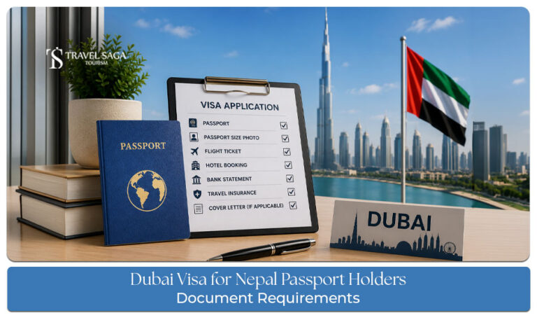 Nepal passport holder preparing required documents for a Dubai visa application