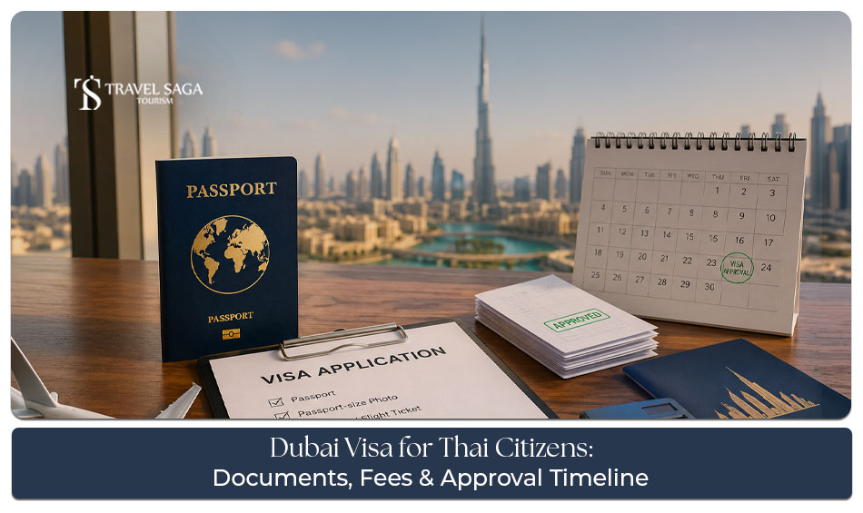 Thai traveller submitting a Dubai visa application with passport and supporting documents