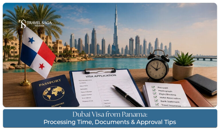 Dubai visa from Panama guide showing passport, UAE visa application documents, processing time, and approval tips.
