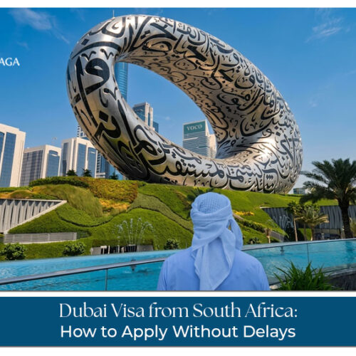 South African traveller applying for a Dubai visa with passport and travel documents