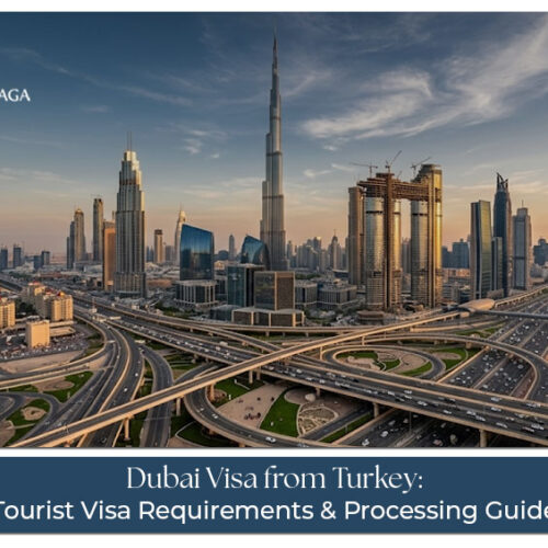 Turkish traveller applying for a Dubai visa with passport and travel documents