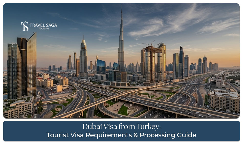 Turkish traveller applying for a Dubai visa with passport and travel documents