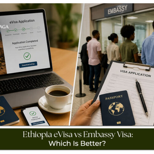 Traveller comparing Ethiopia eVisa and embassy visa application options