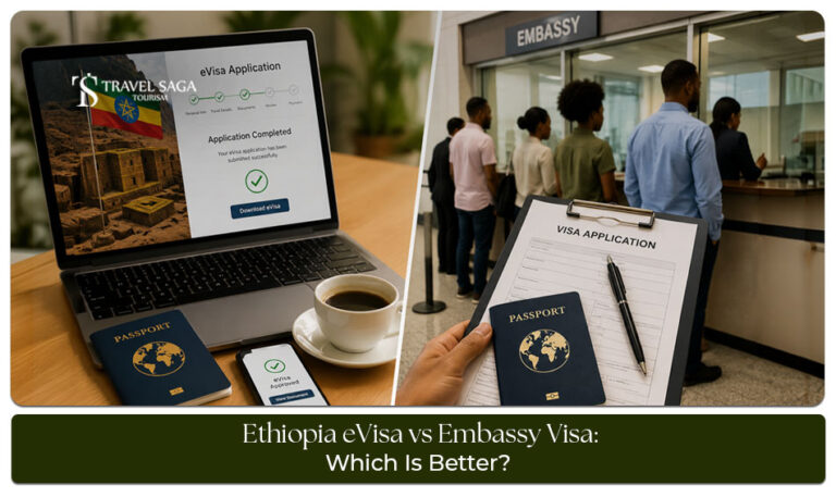 Traveller comparing Ethiopia eVisa and embassy visa application options