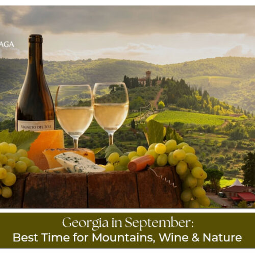 Georgia in September with scenic mountains, vineyards, and pleasant autumn weather