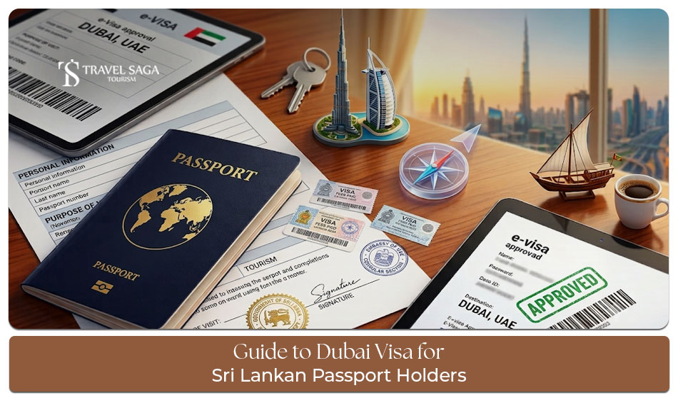 Sri Lankan passport holder applying for a Dubai visa with passport and travel documents