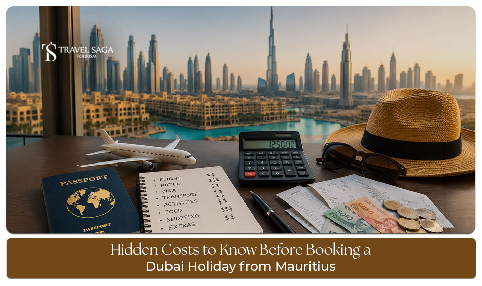 Mauritius traveller calculating hidden expenses for a Dubai holiday