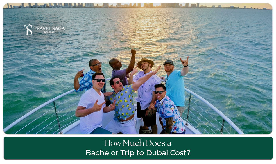 Group of friends enjoying a bachelor trip in Dubai with nightlife, desert safari, and luxury attractions