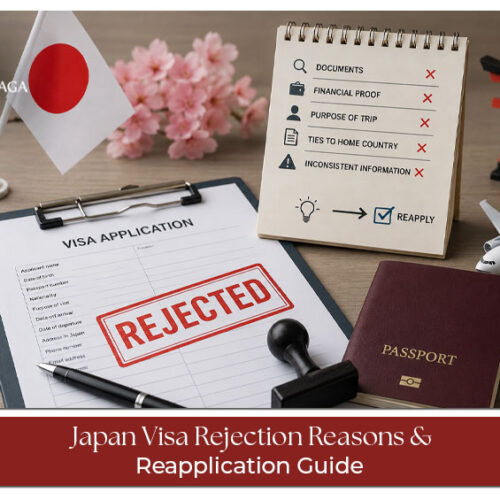 Applicant reviewing Japan visa documents after a visa rejection