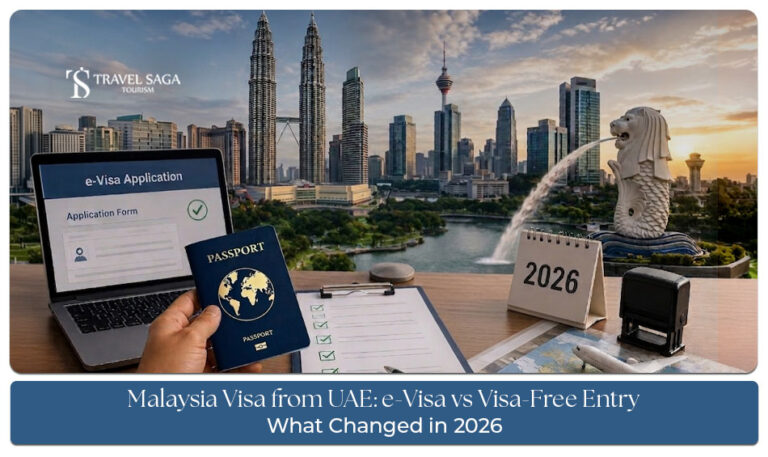 UAE resident applying for a Malaysia visa online with passport, travel documents, and visa application form