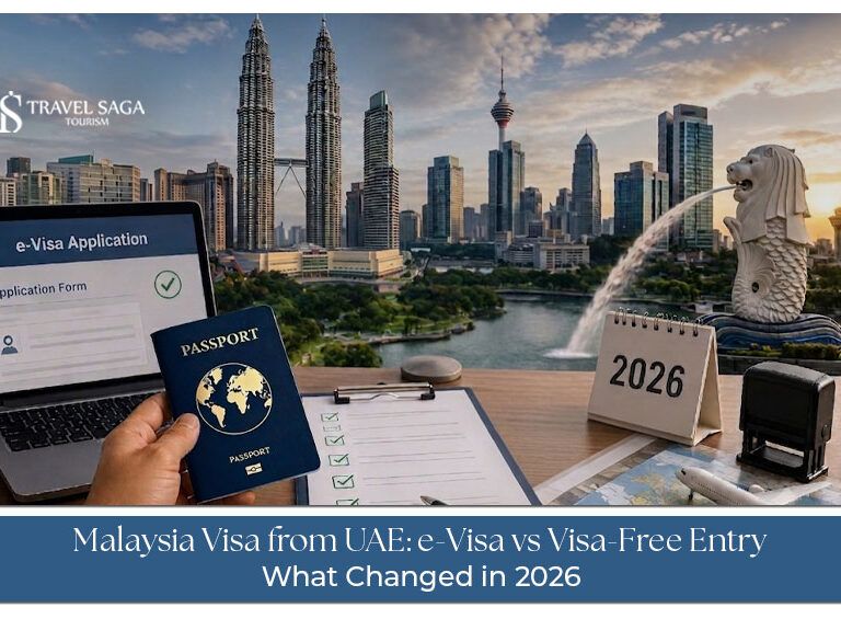 UAE resident applying for a Malaysia visa online with passport, travel documents, and visa application form