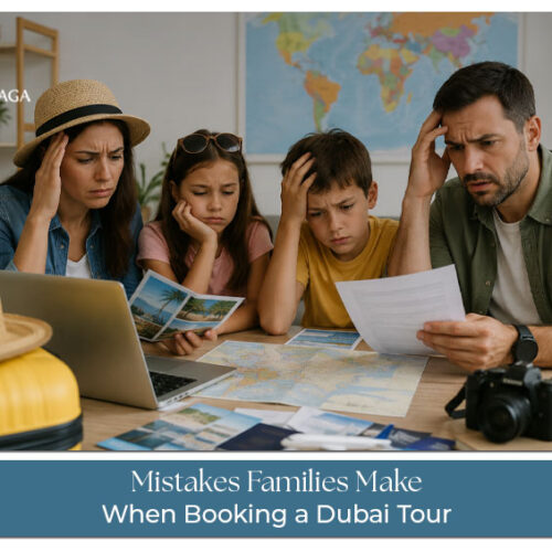 Family reviewing Dubai tour options and avoiding common travel booking mistakes