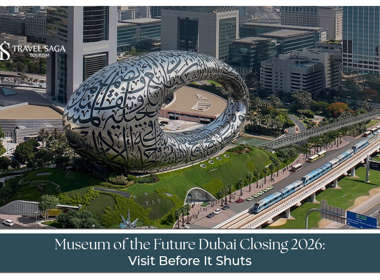 Museum of the Future Dubai with visitors checking closure updates for 2026