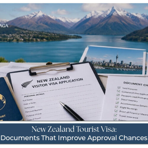 Traveller preparing a complete New Zealand tourist visa application with passport and supporting documents