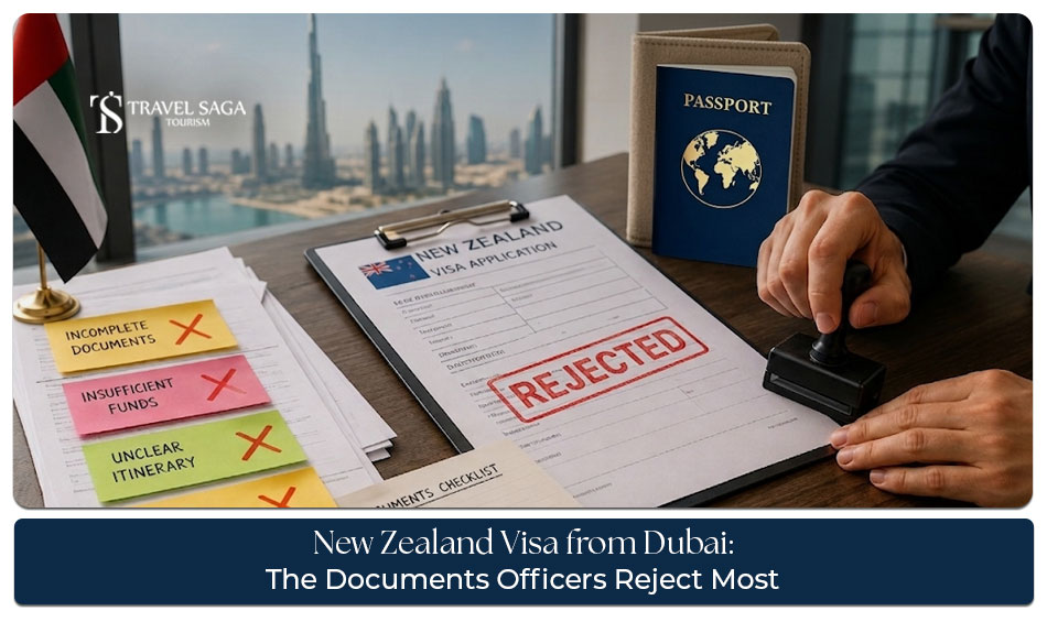 Dubai resident applying for a New Zealand visa with passport and supporting documents