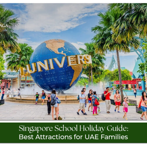 UAE family exploring Singapore attractions including Gardens by the Bay, Sentosa, and Universal Studios