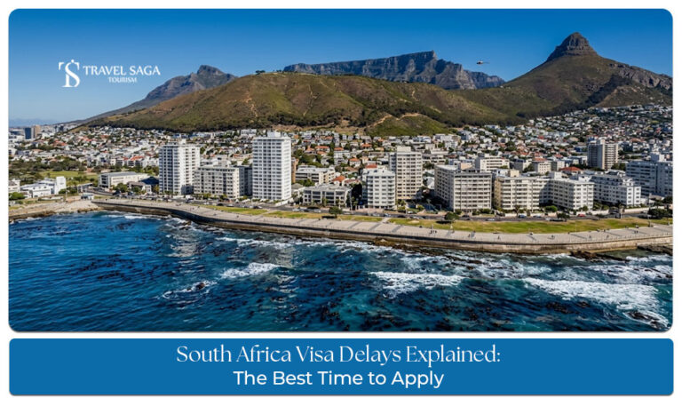 Traveller checking South Africa visa application status with passport and travel documents