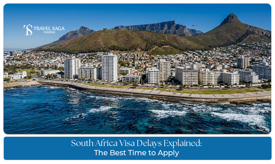 Traveller checking South Africa visa application status with passport and travel documents