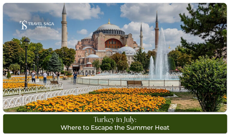 Travellers exploring Turkey’s beaches, historic sites, and scenic landscapes during July