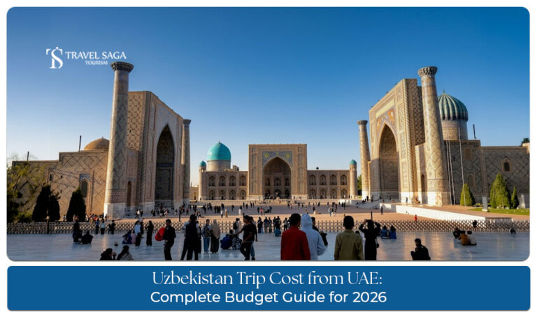Travellers exploring Uzbekistan while planning their trip budget from the UAE